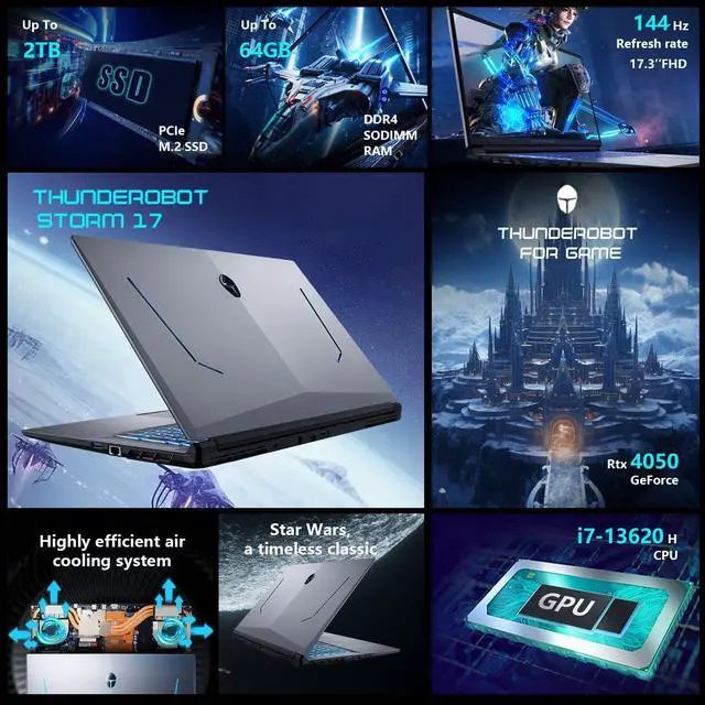 Alt view image 3 of 7 - Thunderobot Storm 17 Gaming Laptop, 17.3" FHD 144Hz, Core i7-13620H, GeForce RTX 4050, 16GB RAM, 512GB SSD, RGB Keyboard, Win 11 Home