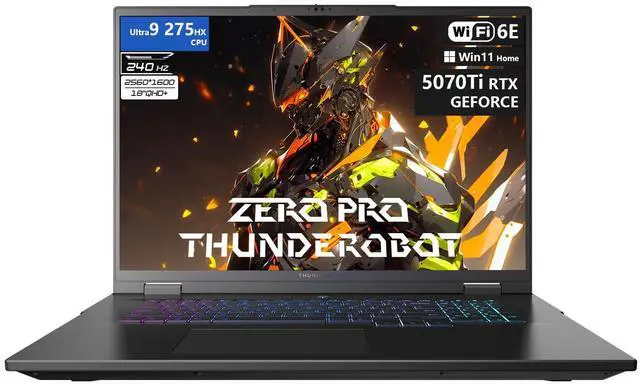 Main image of THUNDEROBOT Zero 18 Pro Laptop, 18" QHD+, 240Hz Hummingbird Display, Intel Ultra 9 275HX, GeForce RTX 5070Ti, 64GB DDR5 RAM, 4TB SSD, Wi-Fi 6E