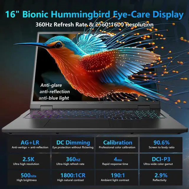 Alt view image 5 of 7 - Thunderobot Zero 16 Pro 5080 Gaming Laptop, 16" QHD+ 360Hz Hummingbird Display, Core Ultra 9 275HX, GeForce RTX 5070 Ti, 32GB DDR5, 1TB SSD, Per-Key RGB, FHD IR Camera, Wi-Fi 6E, Win 11 Home