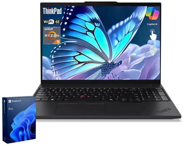 Main image of Lenovo ThinkPad E16 Gen 2 Business Laptop, 16" FHD+ Touchscreen 60Hz, AMD Ryzen 5 7535U, 16GB DDR5, 512GB SSD, Wi-Fi 6, Windows 11 Pro, Black