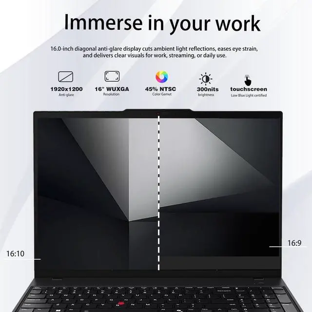 Alt view image 4 of 7 - Lenovo ThinkPad E16 Gen 2 Business Laptop, 16" FHD+ Touchscreen 60Hz, AMD Ryzen 5 7535U, 16GB DDR5, 512GB SSD, Wi-Fi 6, Windows 11 Pro, Black