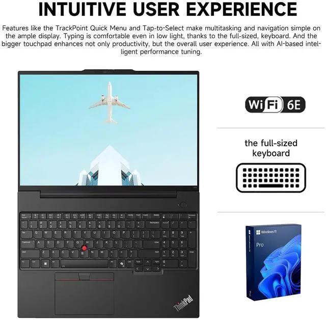 Alt view image 5 of 7 - Lenovo ThinkPad E16 Gen 2 Business Laptop, 16" FHD+ Touchscreen 60Hz, AMD Ryzen 5 7535U, 16GB DDR5, 512GB SSD, Wi-Fi 6, Windows 11 Pro, Black