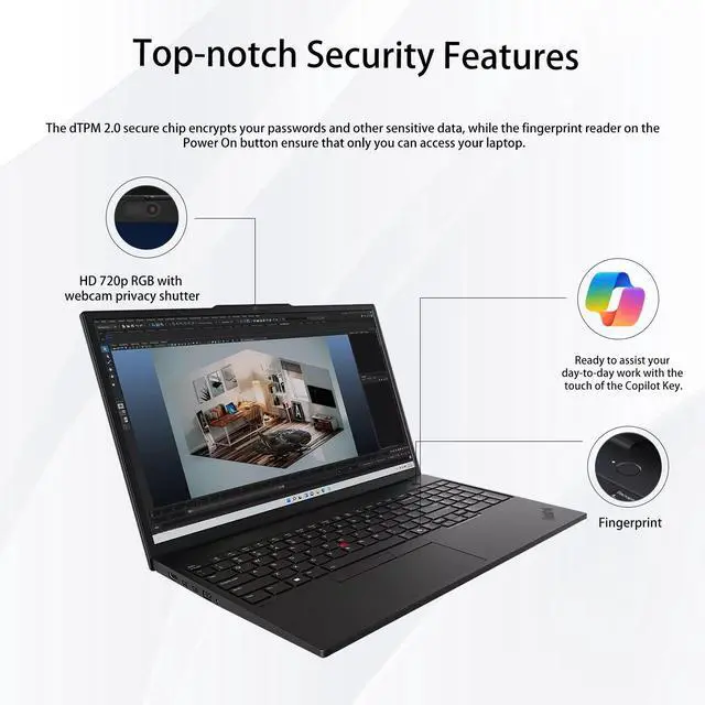 Alt view image 6 of 7 - Lenovo ThinkPad E16 Gen 2 Business Laptop, 16" FHD+ Touchscreen 60Hz, AMD Ryzen 5 7535U, 16GB DDR5, 512GB SSD, Wi-Fi 6, Windows 11 Pro, Black