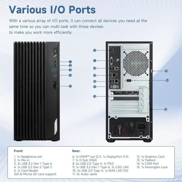 Alt view image 6 of 6 - MSI PRO DP180 Business Desktop, Intel i7-13700, 16GB RAM, 512GB SSD, Wired Keyboard & Mouse, Wi-Fi 6E, Windows 11 Pro, Black