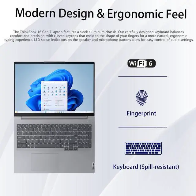 Alt view image 5 of 7 - Lenovo ThinkBook 16 Business Laptop, 16 FHD+, AMD Ryzen 5 7533HS, 32GB DDR5, 1TB SSD, Wi-Fi 6, Fingerprint, SD Card Reader, , Windows 11 Pro, Grey
