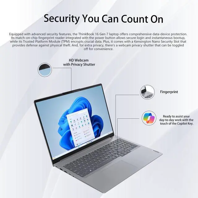 Alt view image 6 of 7 - Lenovo ThinkBook 16 Business Laptop, 16 FHD+, AMD Ryzen 5 7533HS, 32GB DDR5, 1TB SSD, Wi-Fi 6, Fingerprint, SD Card Reader, , Windows 11 Pro, Grey