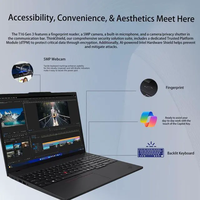 Alt view image 6 of 7 - LENOVO ThinkPad T16 Gen 3 Business Laptop, 16" FHD+, Intel Core Ultra 7 155U, 64GB DDR5, 2TB SSD, Wi-Fi 6, Windows 11 Pro, Black