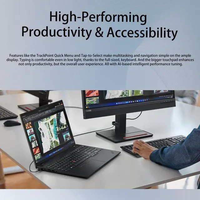 Alt view image 5 of 7 - LENOVO ThinkPad T16 Gen 3 Business Laptop, 16" FHD+, Intel Core Ultra 7 155U, 64GB DDR5, 2TB SSD, Wi-Fi 6, Windows 11 Pro, Black