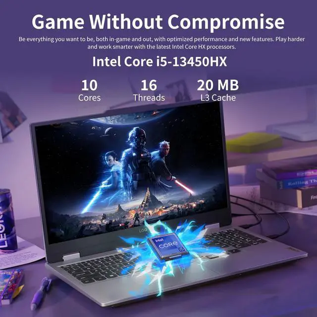 Alt view image 3 of 7 - LENOVO LOQ 15IRX10 RTX 5050 AI Gaming Laptop, 15.6 FHD 144Hz, Intel i5-13450HX(Beats Intel i7), NVIDIA RTX 5050, 64GB DDR5 RAM, 1TB SSD, W11 Home, backlit keyboard,Wi-Fi 6, Grey