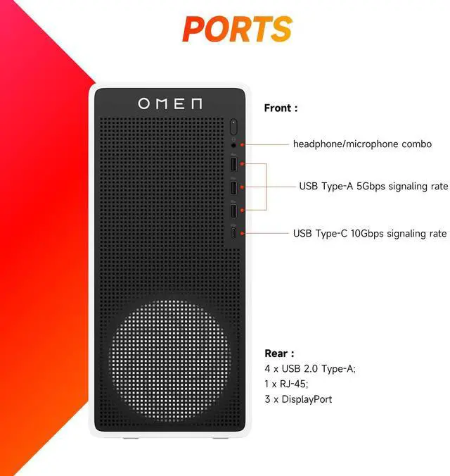 Alt view image 6 of 7 - HP OMEN 16L i7 RTX 4060 Gaming Desktop, Intel i7-14700F, NVIDIA RTX 4060, 64GB DDR5 RAM, 1TB SSD, DP, RJ-45,Windows 11 Home, White