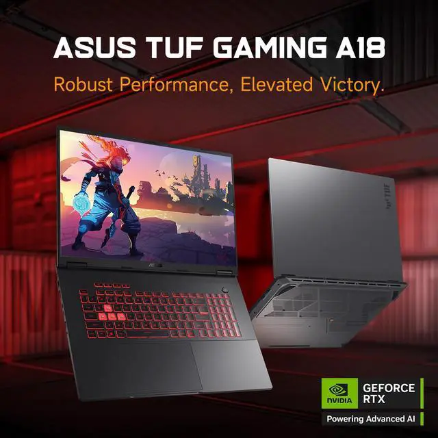 Alt view image 2 of 7 - ASUS TUF A18 5070 Gaming Laptop, 18" WQXGA 240Hz Display, AMD Ryzen 7 260, NVIDIA RTX 5070, 16GB RAM, 1TB SSD, RGB Backlit KB, Windows 11, Grey