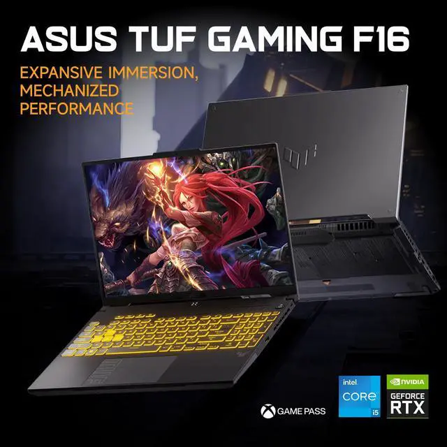 Alt view image 2 of 7 - ASUS TUF F16 RTX 4050 Gaming Laptop, 16" FHD+ 144Hz, Intel Core 5 210H(Beats Intel i5-14500), NVIDIA RTX 4050,16GB DDR5 RAM, 1TB SSD, RGB Backlit KB