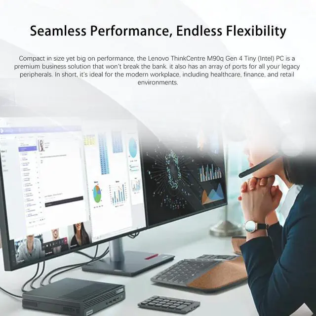 Alt view image 4 of 7 - Lenovo ThinkCentre M90q Gen 4 Business Mini Desktop, Intel Core i5-13500, 16GB DDR5, 512GB SSD, 2-Monitor Support 4K, Wired KB & Mouse, Windows 11 Pro, Black
