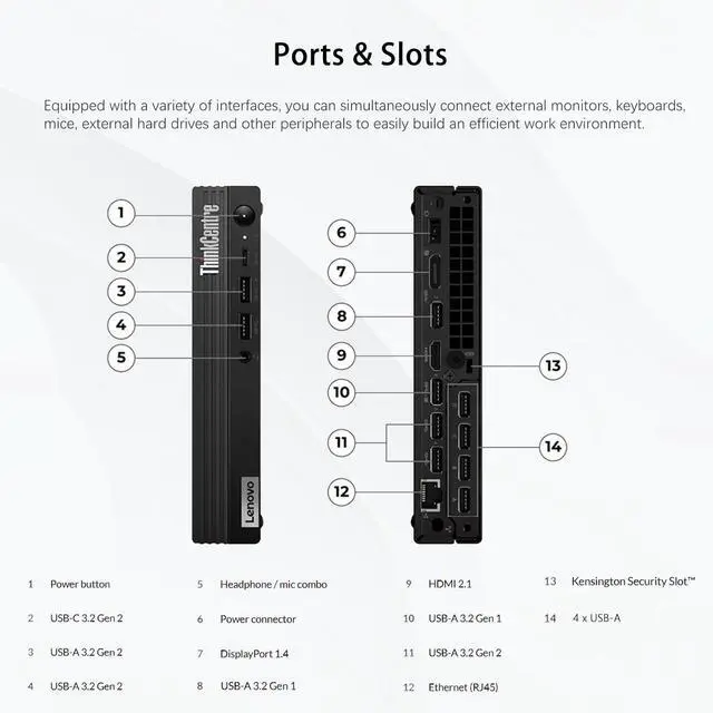 Alt view image 7 of 7 - Lenovo ThinkCentre M90q Gen 4 Business Mini Desktop, Intel Core i5-13500, 16GB DDR5, 512GB SSD, 2-Monitor Support 4K, Wired KB & Mouse, Windows 11 Pro, Black
