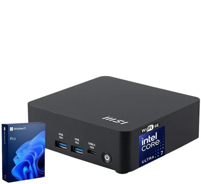 Main image of MSI Cubi NUC AI Business Mini Desktop, Intel Core Ultra 7 155H, 32GB DDR5, 1TB SSD, 2 x HDMI, Dual 2.5G LAN, Wi-Fi 6E, Windows 11 Pro, Black