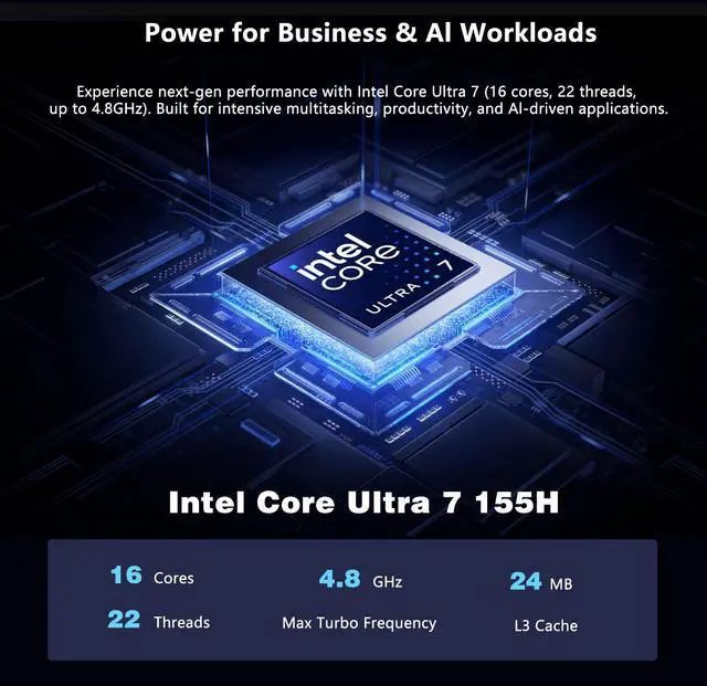 Alt view image 3 of 7 - MSI Cubi NUC AI Business Mini Desktop, Intel Core Ultra 7 155H, 32GB DDR5, 1TB SSD, 2 x HDMI, Dual 2.5G LAN, Wi-Fi 6E, Windows 11 Pro, Black