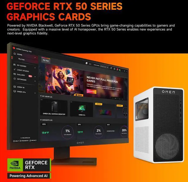 Alt view image 3 of 6 - HP OMEN 16L TG03 RTX 5060 Gaming Desktop, Intel Core i7-14700F, NVIDIA RTX 5060, 64GB DDR5 RAM, 4TB SSD, RGB Light Studio & Gaming Hub,Wi-Fi 6, W11H,White