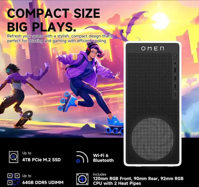 Alt view image 4 of 6 - HP OMEN 16L TG03 RTX 5060 Gaming Desktop, Intel Core i7-14700F, NVIDIA RTX 5060, 64GB DDR5 RAM, 4TB SSD, RGB Light Studio & Gaming Hub,Wi-Fi 6, W11H,White