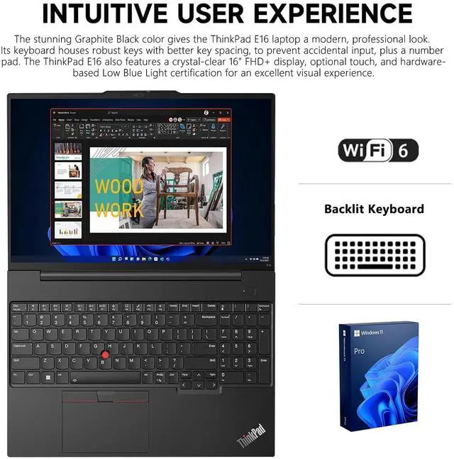 Alt view image 4 of 7 - Lenovo ThinkPad E16 Gen 1 Business Laptop, 16" FHD+ Touchscreen, Intel Core i7-1355U, 16GB RAM, 1TB SSD, Wi-Fi 6, Windows 11 Pro, Black