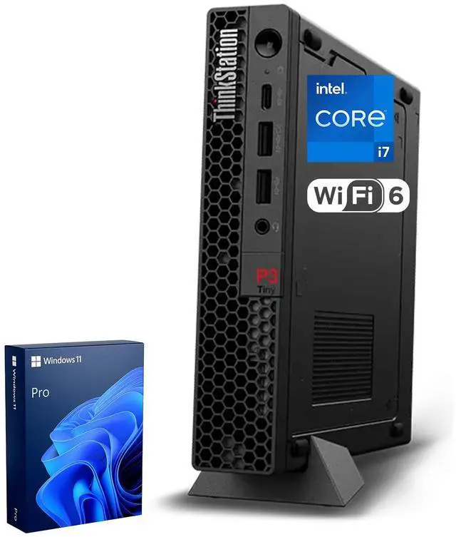 Main image of Lenovo ThinkStation P3 Tiny Workstation, Intel 20-Core i7-14700, 32GB DDR5 RAM, 1TB SSD, HDMI, DP, Wi-Fi 6, Windows 11 Pro, Black