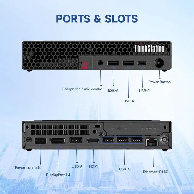Alt view image 6 of 6 - Lenovo ThinkStation P3 Tiny Workstation, Intel 20-Core i7-14700, 32GB DDR5 RAM, 1TB SSD, HDMI, DP, Wi-Fi 6, Windows 11 Pro, Black