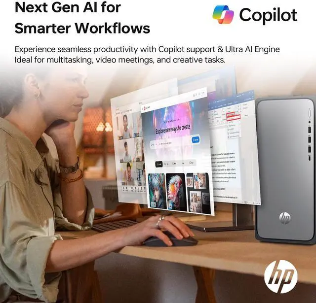 Alt view image 4 of 7 - HP OmniDesk Premium Business Desktop, Intel Core i7-14700, 16GB DDR5, 2TB SSD, Wired KB & M, Wi-Fi 6, W11P, Copilot Ready, AI-Enhanced Performance, Black