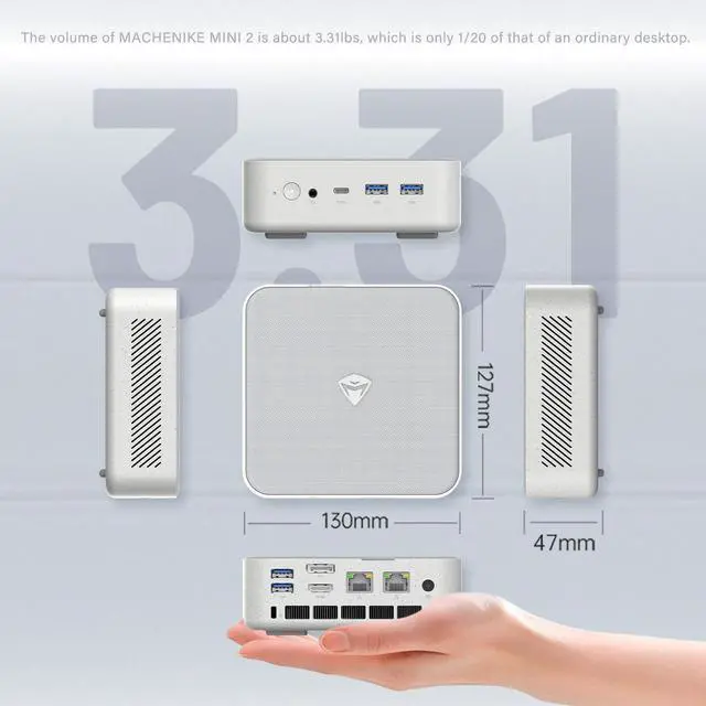 Alt view image 3 of 6 - MACHENIKE Machcreator Mini2 Mini Business Desktop PC, AMD Ryzen 9 7940H, 16GB DDR5 RAM, 1TB SSD, RJ45, HDMI, DisplayPort, Wi-Fi 6, Windows 11 Home, White