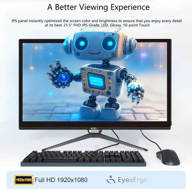 Alt view image 3 of 7 - MSI PRO Business All-in-One Desktop, 21.5" FHD Touchscreen, 16GB RAM, 512GB SSD, Intel Pentium Gold G7400, Wired KB & Mouse, Windows 11 Pro, Black