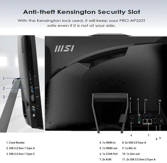 Alt view image 7 of 7 - MSI PRO Business All-in-One Desktop, 21.5" FHD Touchscreen, 16GB RAM, 512GB SSD, Intel Pentium Gold G7400, Wired KB & Mouse, Windows 11 Pro, Black
