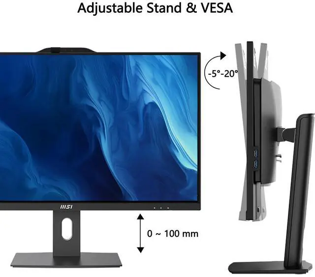 Alt view image 6 of 7 - MSI PRO Business All-in-One Desktop, 23.8" FHD 100Hz, Intel Core i5-14400, 16GB DDR5, 512GB SSD, Wi-Fi 6E, Wireless KB & Mouse, Windows 11 Pro, Black