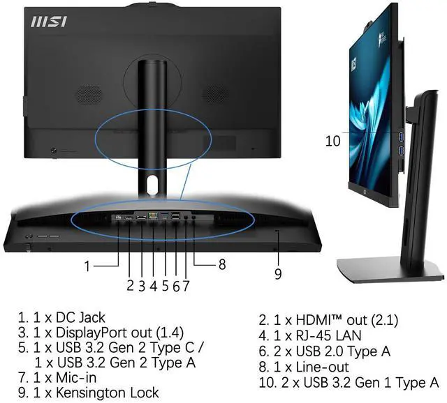 Alt view image 7 of 7 - MSI PRO Business All-in-One Desktop, 23.8" FHD 100Hz, Intel Core i5-14400, 16GB DDR5, 512GB SSD, Wi-Fi 6E, Wireless KB & Mouse, Windows 11 Pro, Black