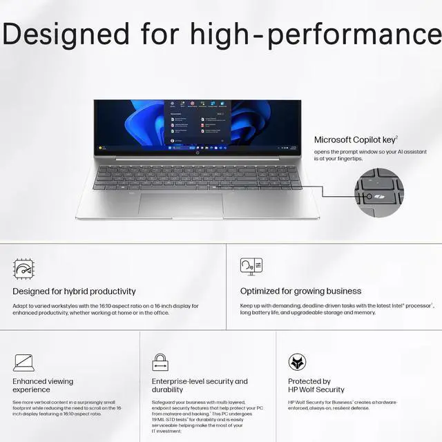 Alt view image 7 of 7 - HP ProBook 460 G11 Business Laptop, 16" FHD+ Display, Intel Core Ultra 5 125U, 16GB DDR5, 512GB SSD, Type-C, HDMI, Webcam, Wi-Fi 6E, Windows 11 Pro, Pike Silver