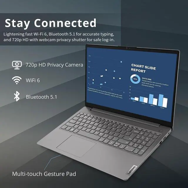 Alt view image 5 of 7 - Lenovo V15 G4 Laptop, 15.6 FHD Display, Intel Core i5-13420H, 16GB RAM, 512GB SSD, Business & Student Laptop for Office, School, Home Use, Windows 11 Home, Grey