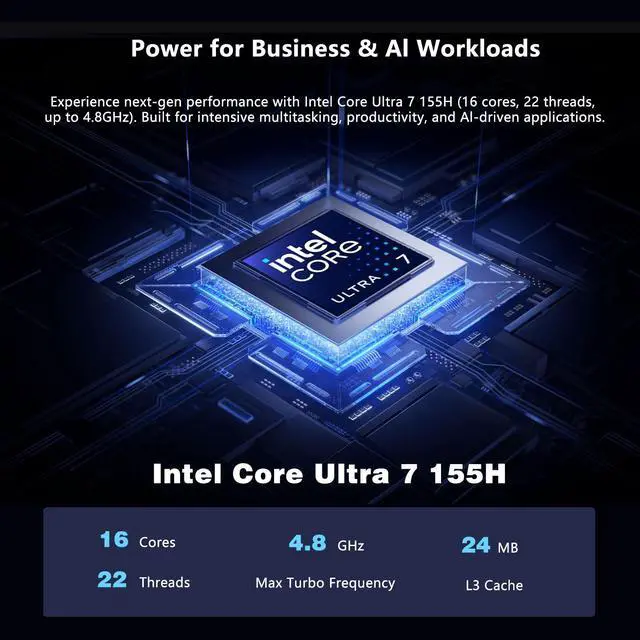 Alt view image 3 of 7 - ASUS NUC NUC 14 Pro Mini Desktop, Intel Core Ultra 7 155H, 16GB DDR5, 512GB SSD, Wi-Fi 6E, Support 4-Display 4K, Thunderbolt 4, Windows 11 Pro, Black