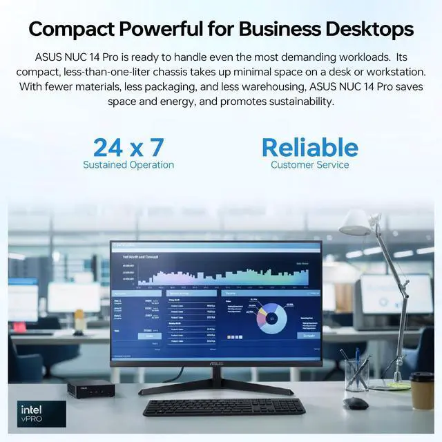 Alt view image 5 of 7 - ASUS NUC NUC 14 Pro Mini Desktop, Intel Core Ultra 7 155H, 16GB DDR5, 512GB SSD, Wi-Fi 6E, Support 4-Display 4K, Thunderbolt 4, Windows 11 Pro, Black