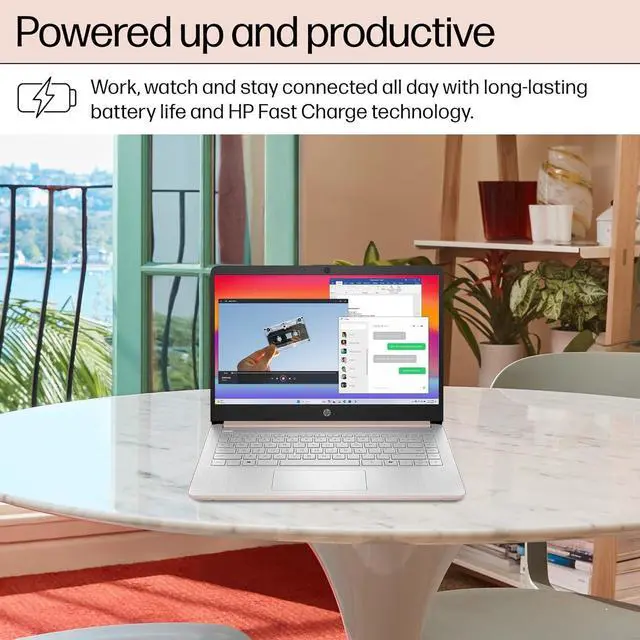 Alt view image 7 of 7 - HP 14 Laptop Student Business 2025 Flagship, AI Copilot, 4-Core 13th Gen Intel CPU, 16GB RAM, 128GB UFS Storage, 1-Yr Office 365, Webcam, HDMI, Long Battery, Win 11S, Rose Gold