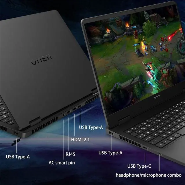 Alt view image 4 of 6 - HP Omen RTX 5070 Gaming Laptop, 16" WQXGA 240Hz, Intel Core Ultra 9 285H, NVIDIA GeForce RTX 5070, 32GB DDR5 RAM, 1TB SSD, RGB Backlit KB, Low Blue Light, RJ-45, Black, Windows 11 Home