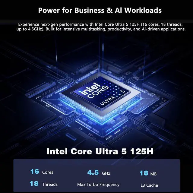 Alt view image 3 of 6 - MSI Cubi NUC Business Mini Desktop, Intel Core Ultra 5 125H, 16GB DDR5, 512GB SSD, Support 4-Display & 4K, Wi-Fi 6, Windows 11 Pro, Black