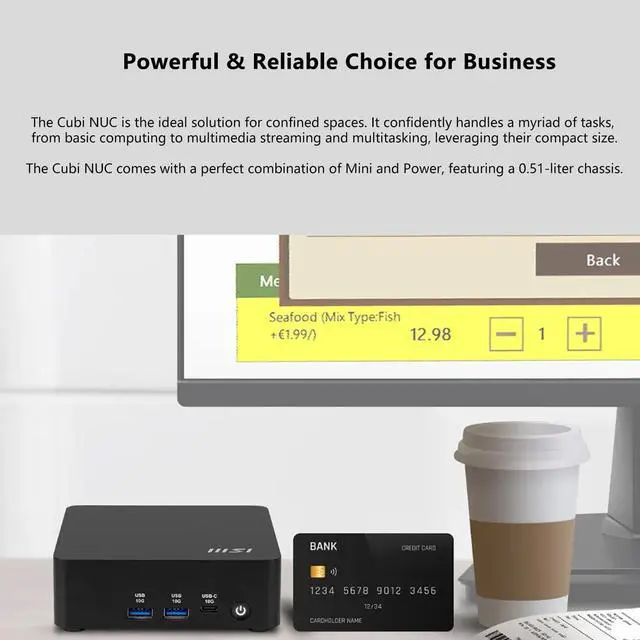 Alt view image 4 of 6 - MSI Cubi NUC Business Mini Desktop, Intel Core Ultra 5 125H, 16GB DDR5, 512GB SSD, Support 4-Display & 4K, Wi-Fi 6, Windows 11 Pro, Black