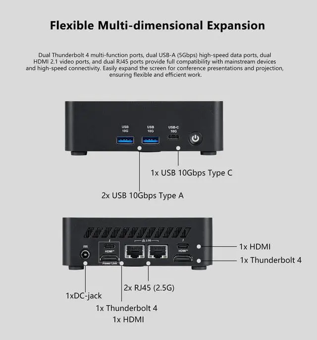 Alt view image 6 of 6 - MSI Cubi NUC Business Mini Desktop, Intel Core Ultra 5 125H, 16GB DDR5, 512GB SSD, Support 4-Display & 4K, Wi-Fi 6, Windows 11 Pro, Black