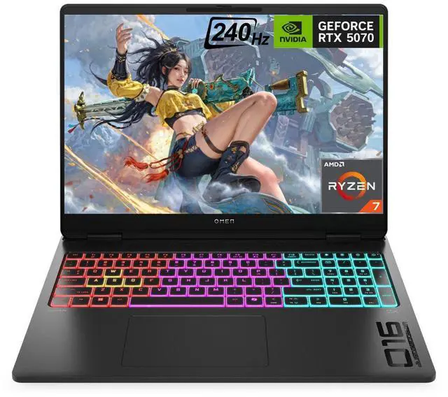 HP Omen MAX RTX 5070 Gaming Laptop, 16" WQXGA 240Hz, AMD Ryzen AI 7 350, 32GB DDR5 RAM, 2TB SSD, RGB Backlit KB, Low Blue Light, Wi-Fi 6, Windows 11 Home, Black