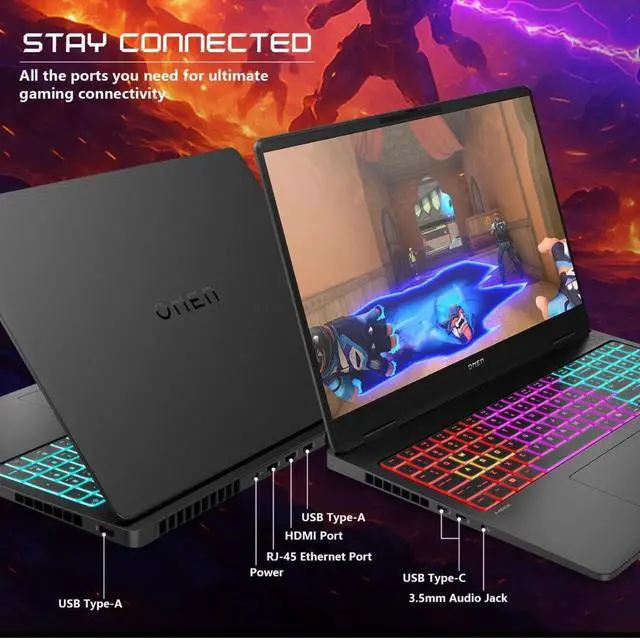 Alt view image 6 of 7 - HP Omen MAX RTX 5070 Gaming Laptop, 16" WQXGA 240Hz, AMD Ryzen AI 7 350, 64GB DDR5 RAM, 4TB SSD, RGB Backlit KB, Low Blue Light, Wi-Fi 6, Windows 11 Home, Black