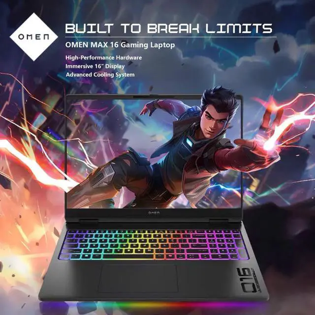 Alt view image 5 of 7 - HP Omen MAX RTX 5070 Gaming Laptop, 16" WQXGA 240Hz, AMD Ryzen AI 7 350, 64GB DDR5 RAM, 4TB SSD, RGB Backlit KB, Low Blue Light, Wi-Fi 6, Windows 11 Home, Black