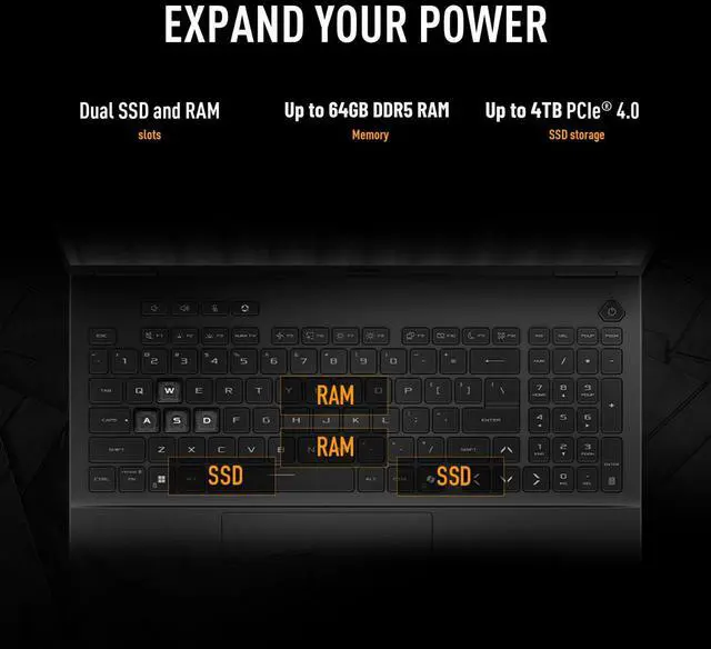 Alt view image 6 of 7 - ASUS TUF A16 RTX 5060 Gaming Laptop, 16" FHD+ 165Hz Display, AMD Ryzen 7 260, NVIDIA RTX 5060, 64GB DDR5 RAM, 4TB SSD, RGB Backlit KB, RJ-45, Wi-Fi 6, Windows 11 Pro, Grey