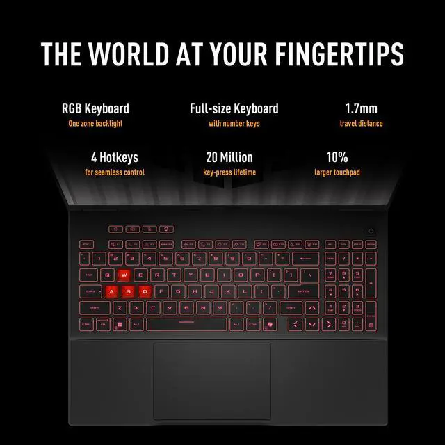 Alt view image 5 of 7 - ASUS TUF A16 RTX 5060 Gaming Laptop, 16" FHD+ 165Hz Display, AMD Ryzen 7 260, NVIDIA RTX 5060, 64GB DDR5 RAM, 4TB SSD, RGB Backlit KB, RJ-45, Wi-Fi 6, Windows 11 Pro, Grey