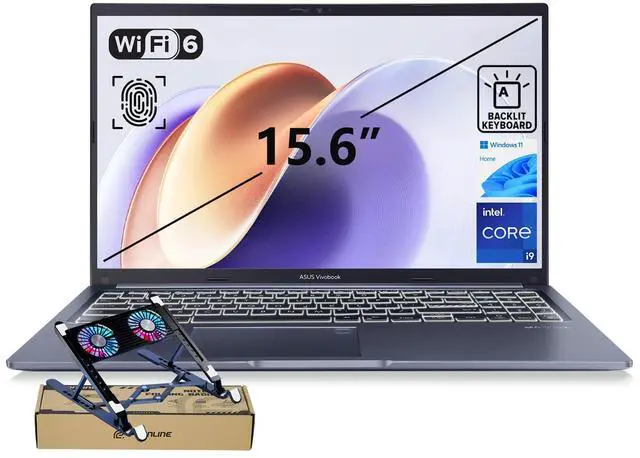 Main image of ASUS Vivobook 15 Laptop, 15.6" FHD Display, Intel Core i9-13900H, 48GB RAM, 1TB SSD, Next Gen AI Ready, Webcam, Backlit Keyboard, Fingerprint Reader, Wi-Fi 6, Win11 Home, Blue, Bundle with PCO Cooler