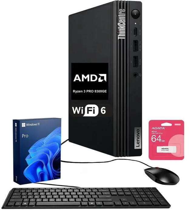 Main image of Lenovo ThinkCentre M75q Tiny Business Desktop, AMD 4-Core Ryzen 3 8300GE, 8GB DDR5, 256GB SSD, Support 2-Monitor 4K, HDMI, DP, Wi-Fi 6, Wired KB & Mouse, Windows 11 Pro, Bundle ADATA 64GB Flash Drive