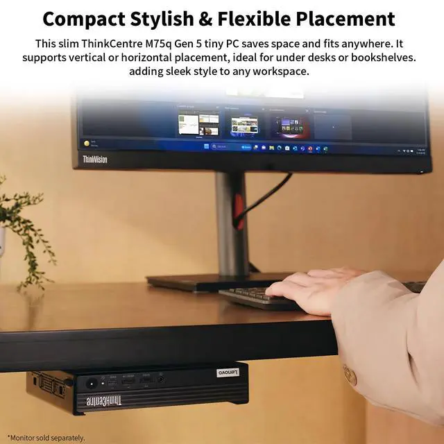 Alt view image 4 of 7 - Lenovo ThinkCentre M75q Tiny Business Desktop, AMD 4-Core Ryzen 3 8300GE, 8GB DDR5, 256GB SSD, Support 2-Monitor 4K, HDMI, DP, Wi-Fi 6, Wired KB & Mouse, Windows 11 Pro, Bundle ADATA 64GB Flash Drive