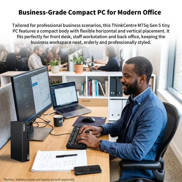 Alt view image 5 of 7 - Lenovo ThinkCentre M75q Tiny Business Desktop, AMD 4-Core Ryzen 3 8300GE, 8GB DDR5, 256GB SSD, Support 2-Monitor 4K, HDMI, DP, Wi-Fi 6, Wired KB & Mouse, Windows 11 Pro, Bundle ADATA 64GB Flash Drive