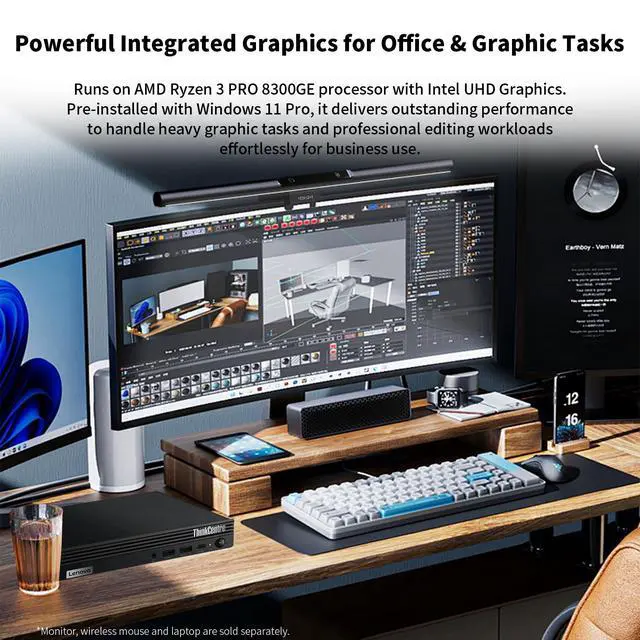 Alt view image 6 of 7 - Lenovo ThinkCentre M75q Tiny Business Desktop, AMD 4-Core Ryzen 3 8300GE, 8GB DDR5, 256GB SSD, Support 2-Monitor 4K, HDMI, DP, Wi-Fi 6, Wired KB & Mouse, Windows 11 Pro, Bundle ADATA 64GB Flash Drive